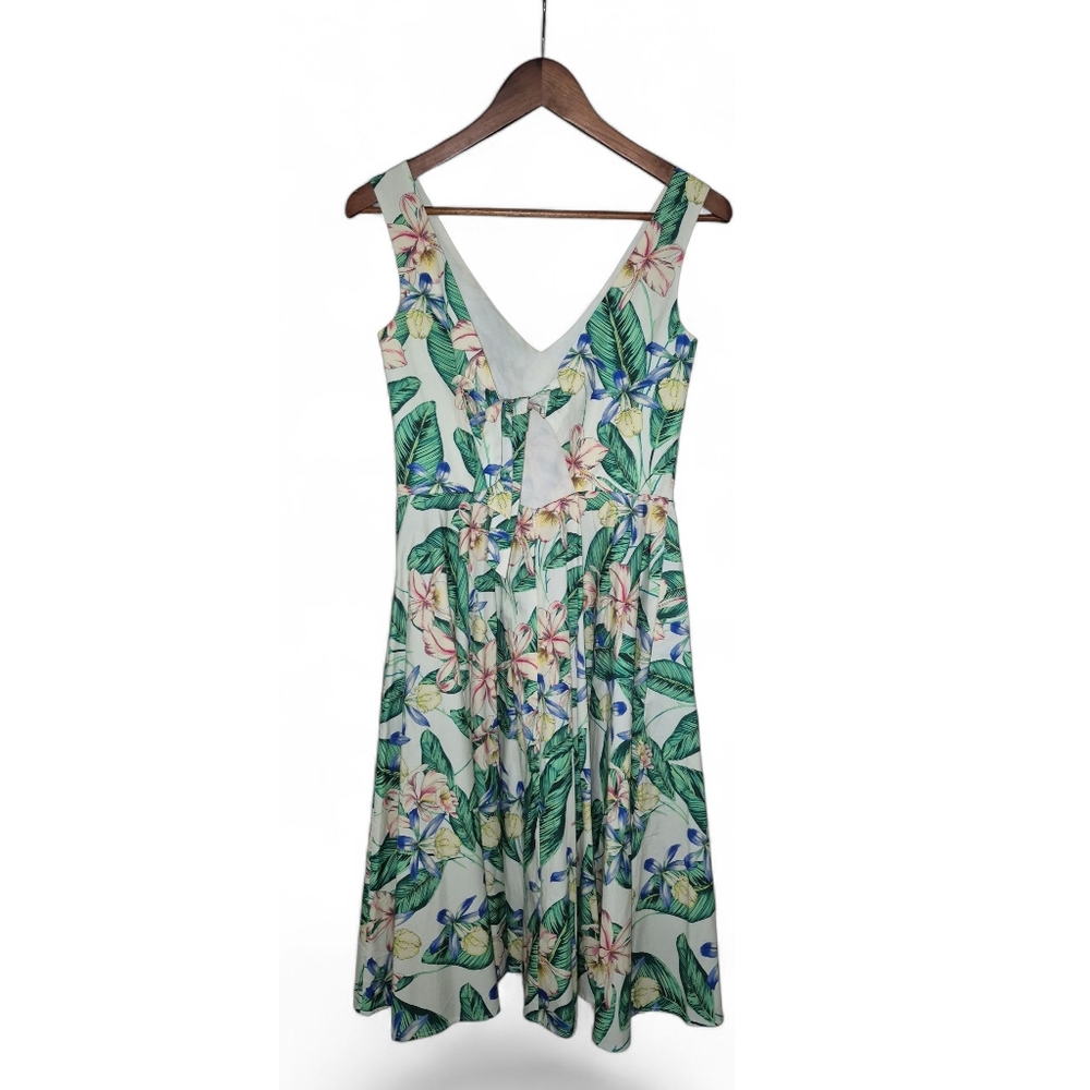 Tropical Floral V-Neck Midi Dress